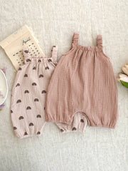 Baby Girls Rainbow Print Spaghetti Strap Romper - Blush