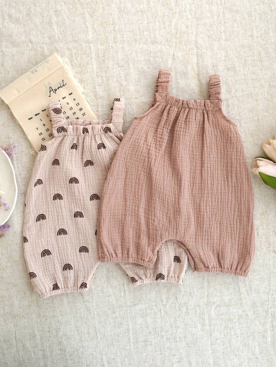 Baby Girls Rainbow Print Spaghetti Strap Romper - Blush