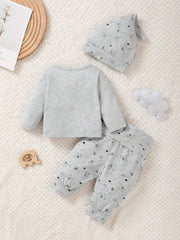 3pcs Baby Boys Elephant Print Kimono Shirt, Joggers & Hat Set - Sla...