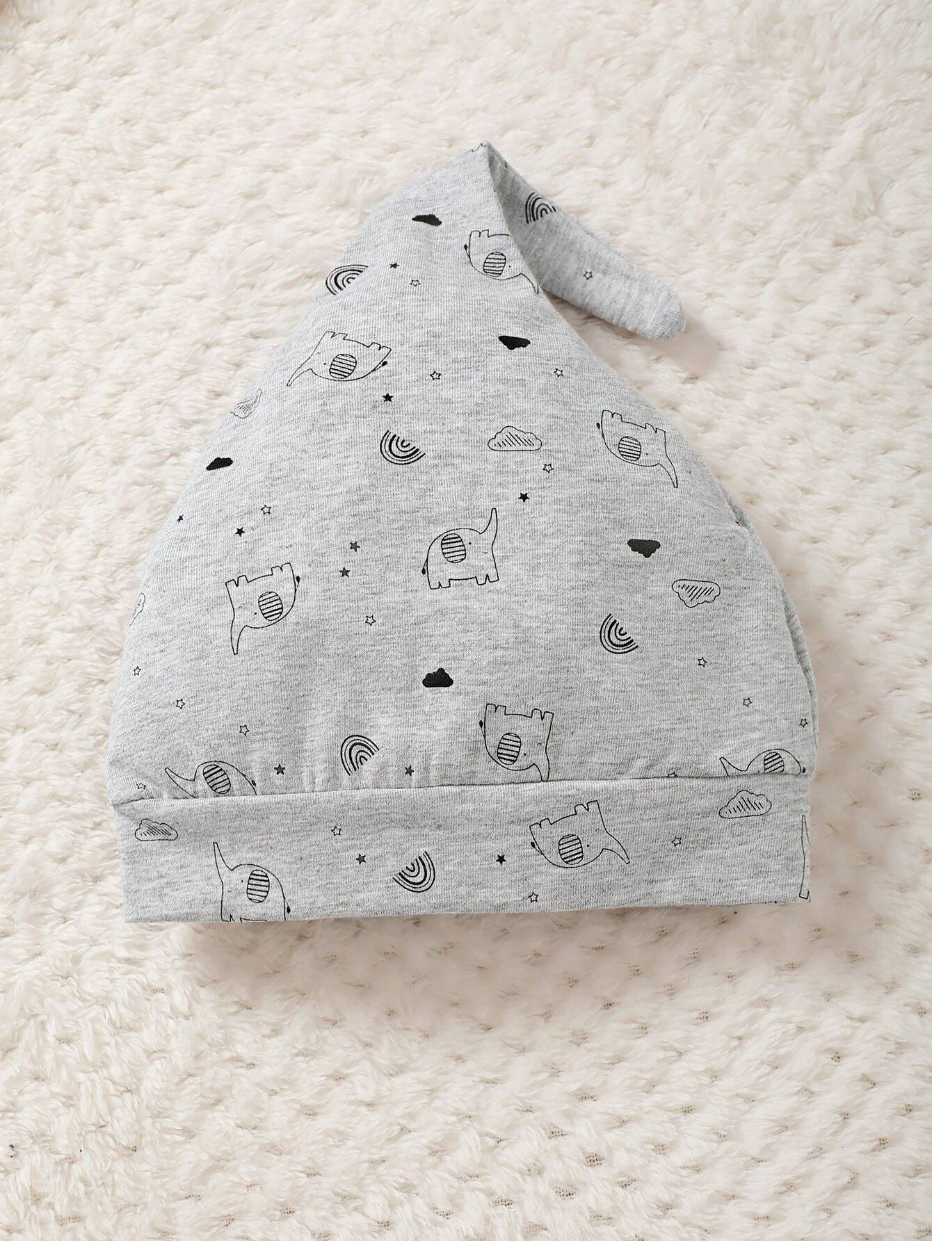 3pcs Baby Boys Elephant Print Kimono Shirt, Joggers & Hat Set - Sla...