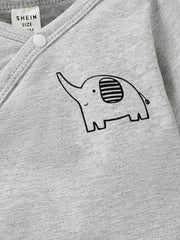 3pcs Baby Boys Elephant Print Kimono Shirt, Joggers & Hat Set - Sla...