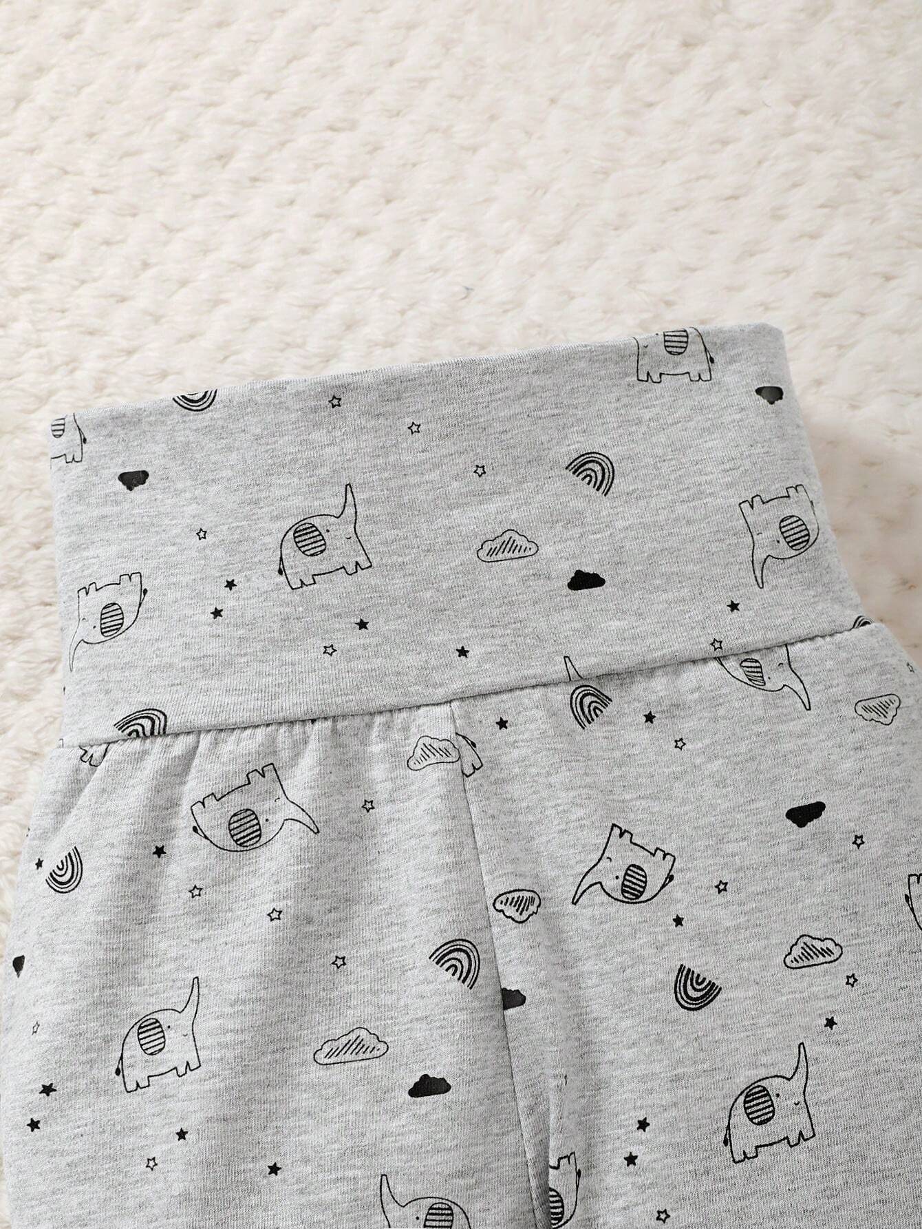 3pcs Baby Boys Elephant Print Kimono Shirt, Joggers & Hat Set - Sla...