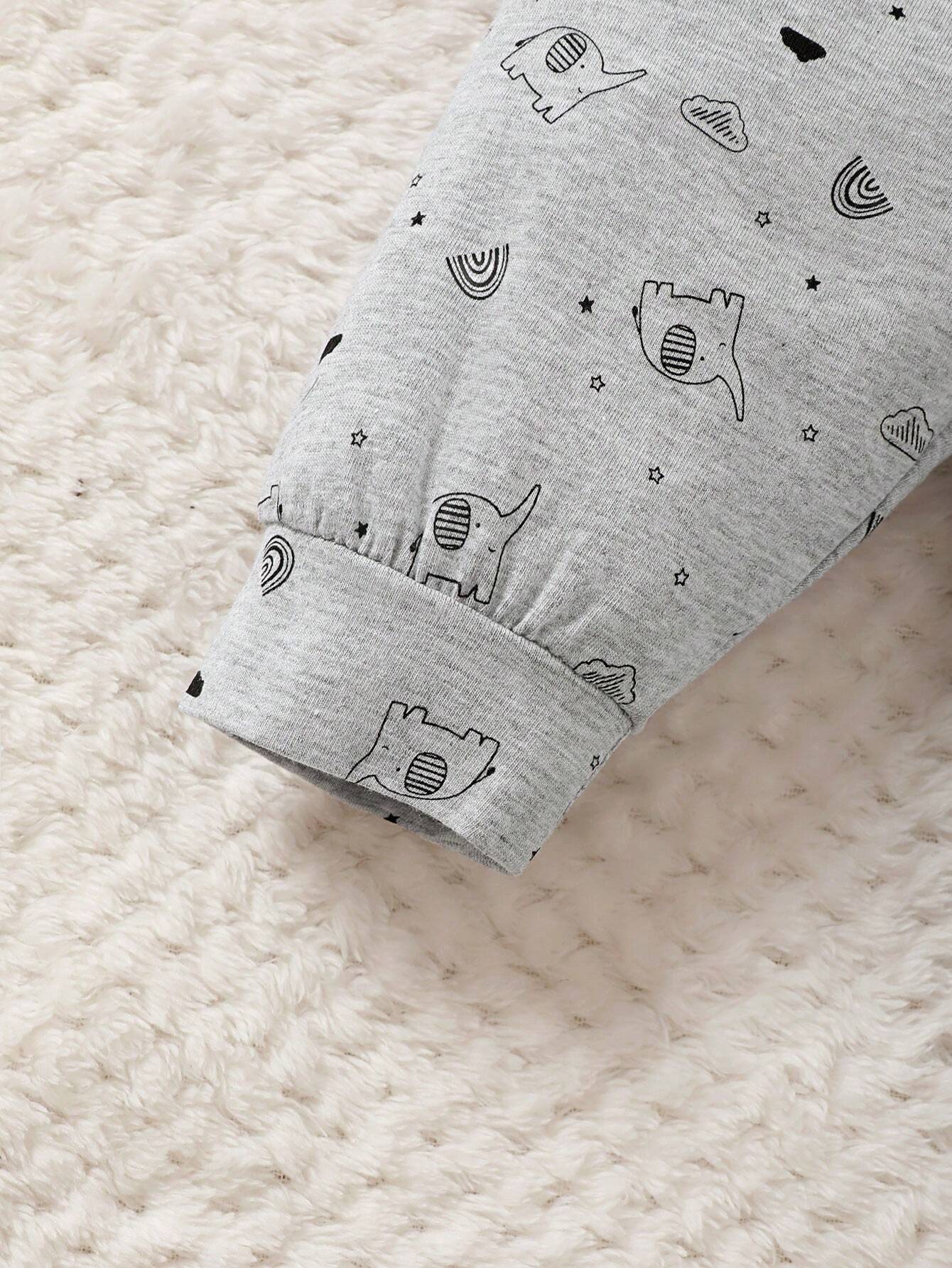 3pcs Baby Boys Elephant Print Kimono Shirt, Joggers & Hat Set - Sla...