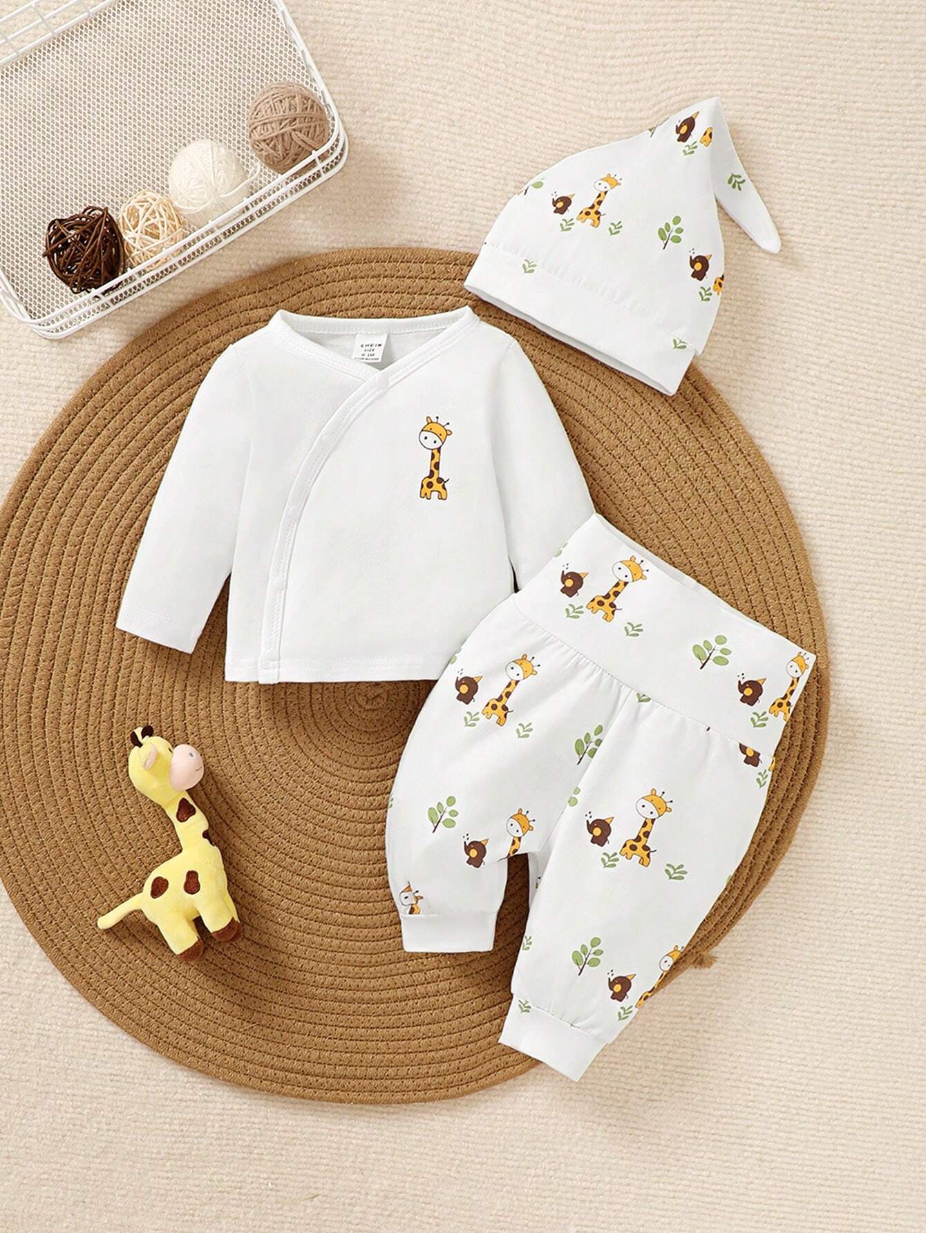 3pcs Baby Boys Giraffe Print Kimono Top & Pants Set - Ivory | 21 Ce...