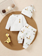 3pcs Baby Boys Giraffe Print Kimono Top & Pants Set - Ivory | 21 Ce...