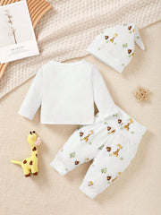 3pcs Baby Boys Giraffe Print Kimono Top & Pants Set - Ivory | 21 Ce...