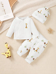 3pcs Baby Boys Giraffe Print Kimono Top & Pants Set - Ivory | 21 Ce...