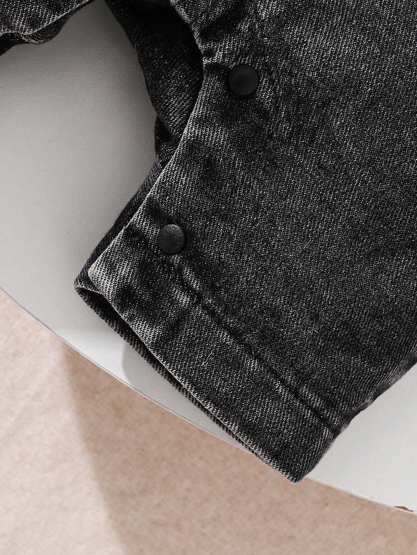 Little Boys Bear Patch Denim Dungaree Shorts - Wenge