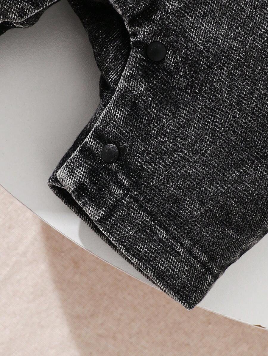 Little Boys Bear Patch Denim Dungaree Shorts - Wenge