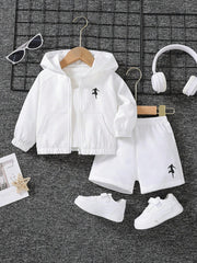2pcs Boys Athlete Silhouette Zip-Up Hoodie & Shorts Set - Ivory | 2...