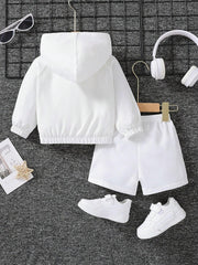 2pcs Boys Athlete Silhouette Zip-Up Hoodie & Shorts Set - Ivory | 2...