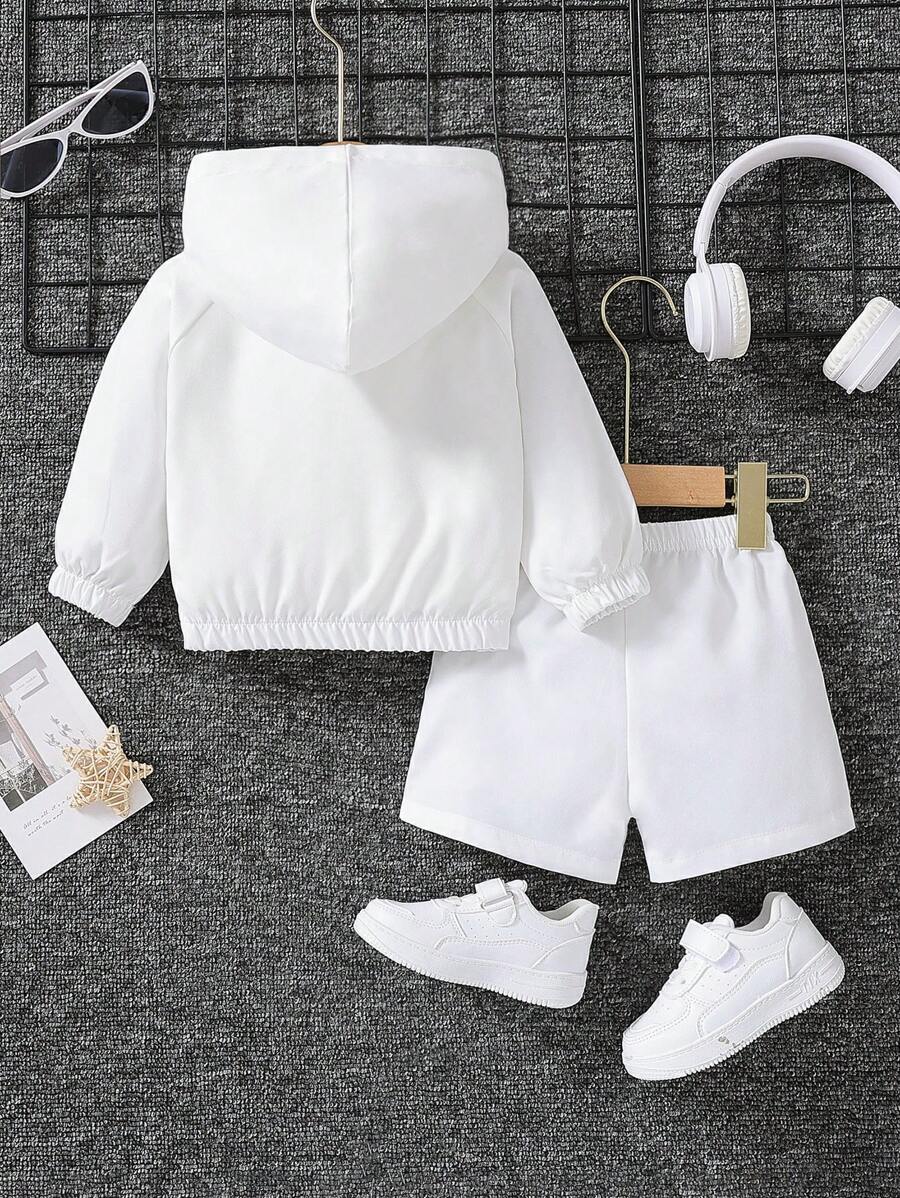 2pcs Boys Athlete Silhouette Zip-Up Hoodie & Shorts Set - Ivory | 2...
