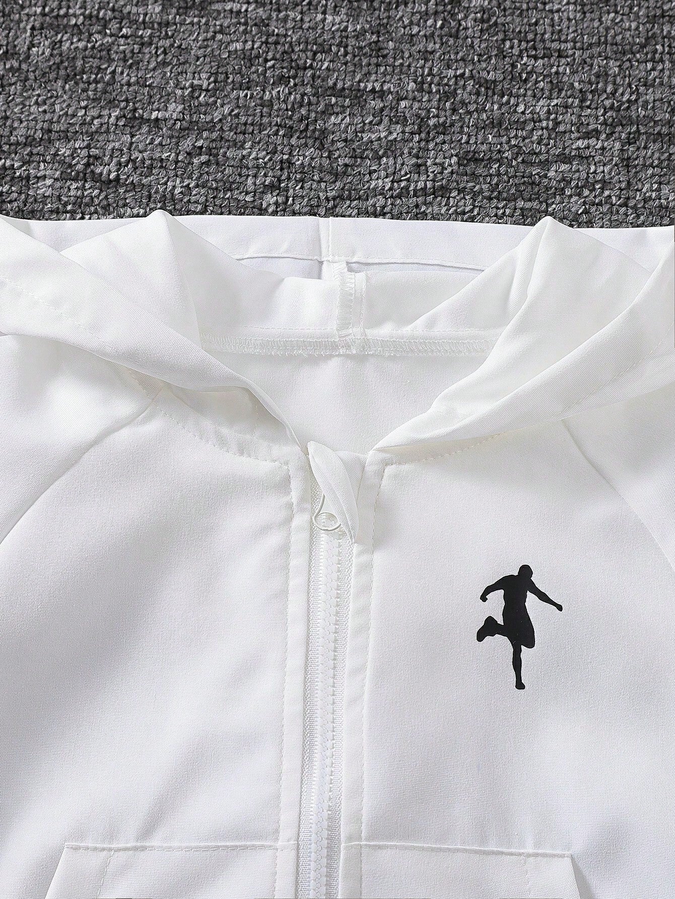 2pcs Boys Athlete Silhouette Zip-Up Hoodie & Shorts Set - Ivory | 2...