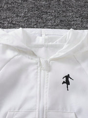 2pcs Boys Athlete Silhouette Zip-Up Hoodie & Shorts Set - Ivory | 2...