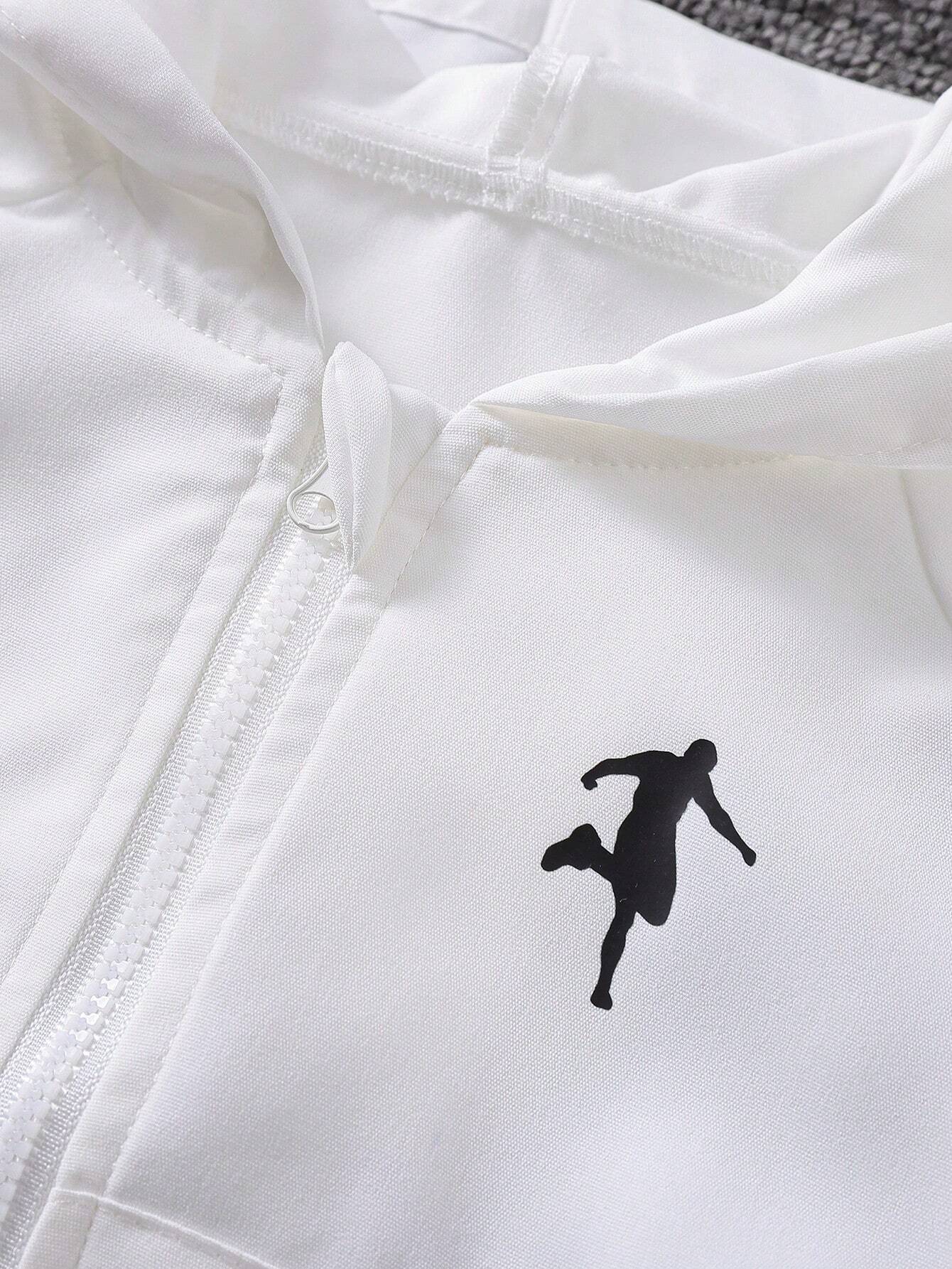 2pcs Boys Athlete Silhouette Zip-Up Hoodie & Shorts Set - Ivory | 2...