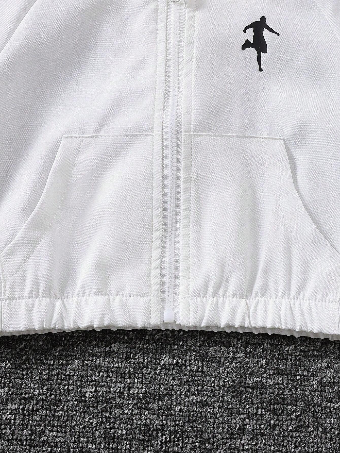 2pcs Boys Athlete Silhouette Zip-Up Hoodie & Shorts Set - Ivory | 2...