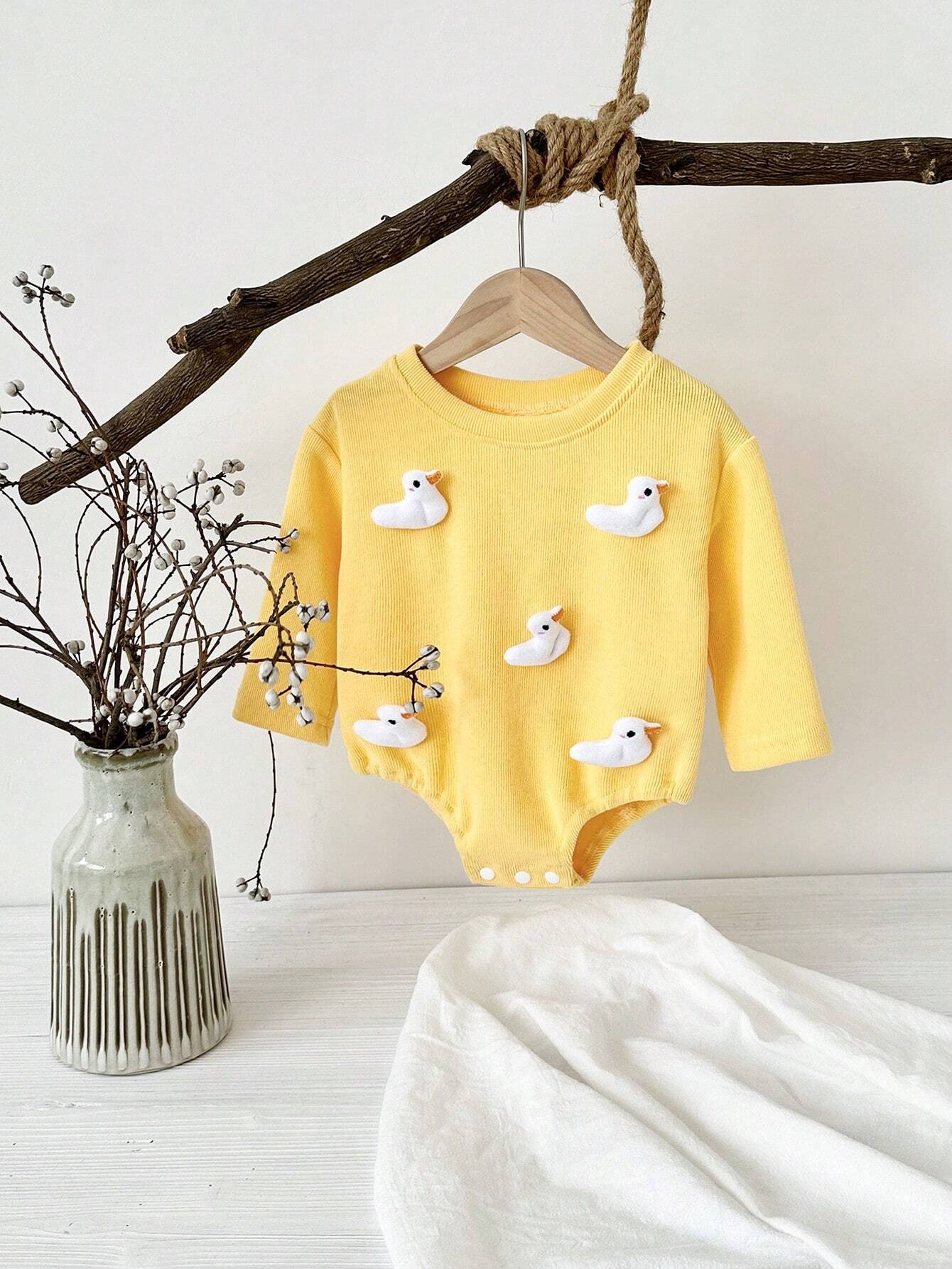 Baby Boys Duck Patched Long Sleeve Bodysuit - Buttercup