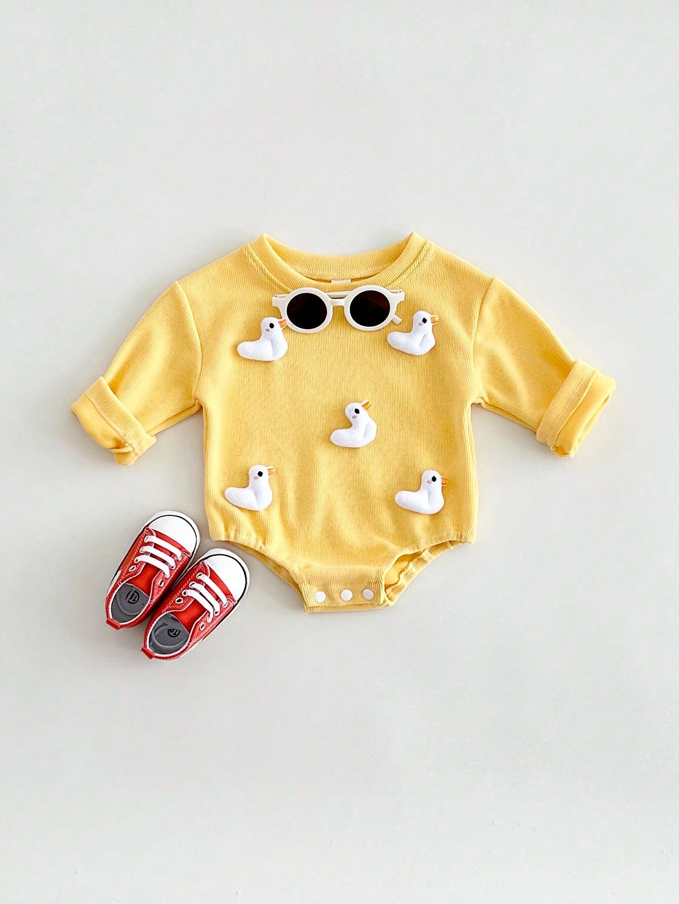 Baby Boys Duck Patched Long Sleeve Bodysuit - Buttercup