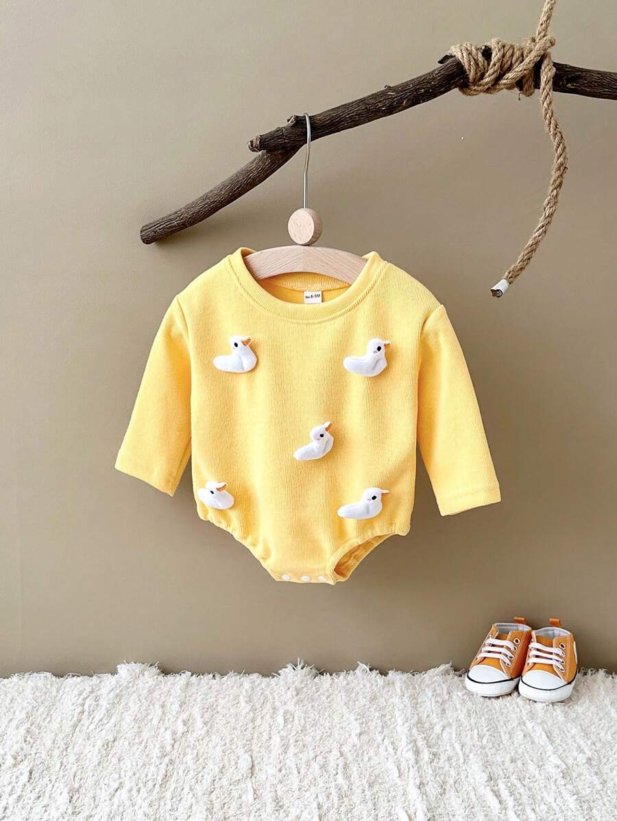 Baby Boys Duck Patched Long Sleeve Bodysuit - Buttercup