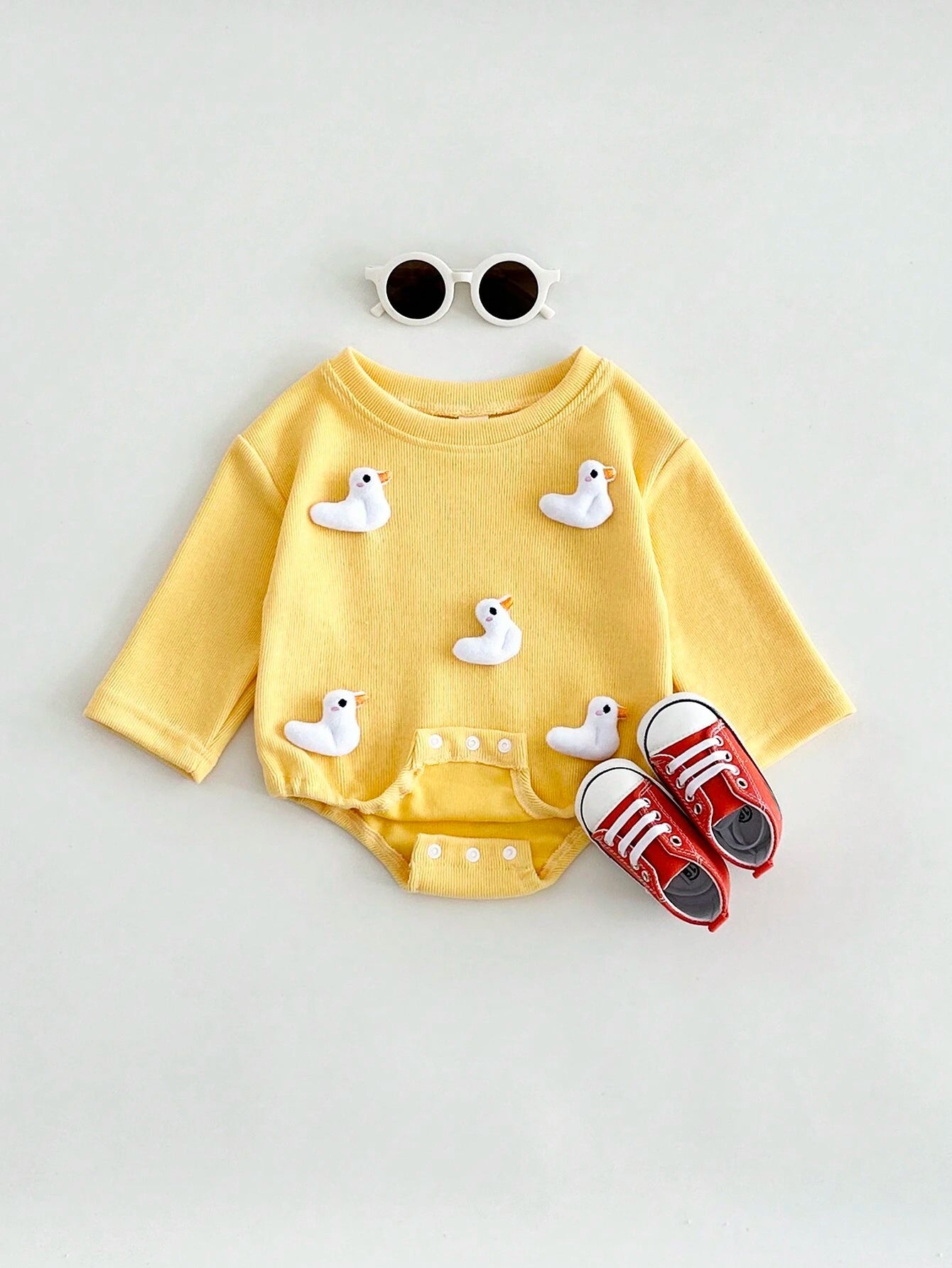 Baby Boys Duck Patched Long Sleeve Bodysuit - Buttercup