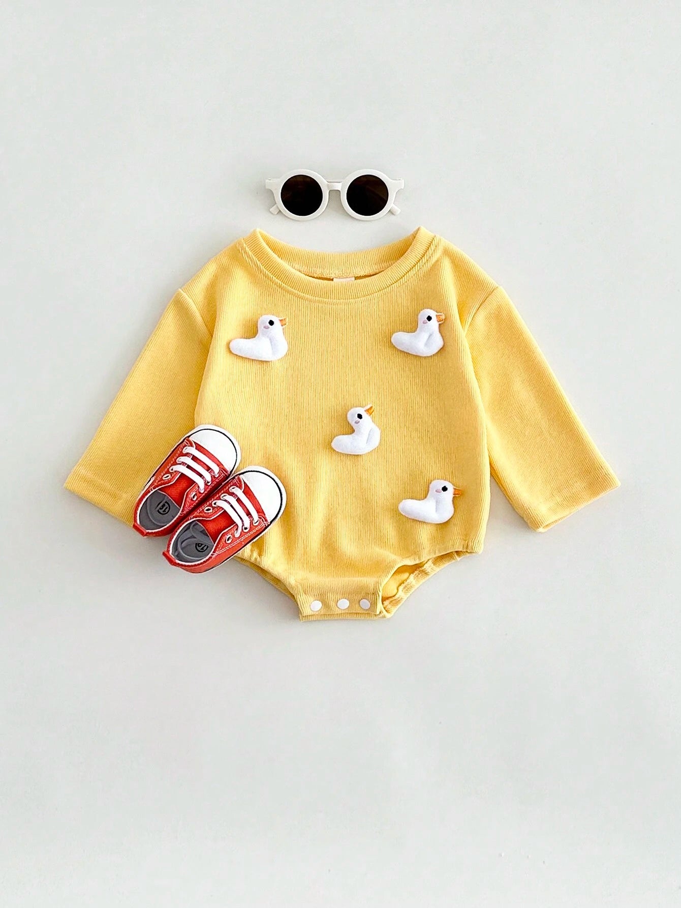 Baby Boys Duck Patched Long Sleeve Bodysuit - Buttercup