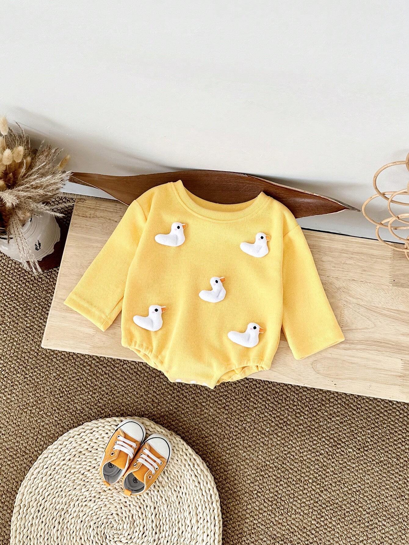 Baby Boys Duck Patched Long Sleeve Bodysuit - Buttercup