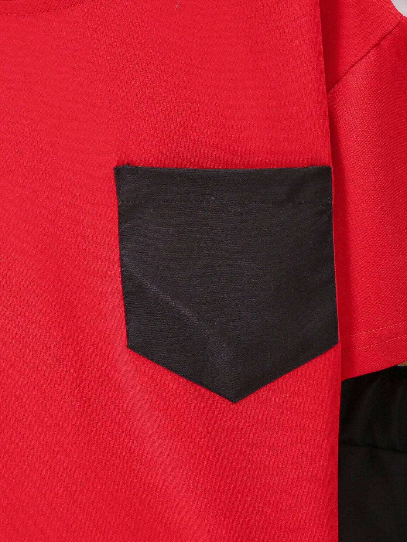 2pcs Boys Cargo Pocket Tee & Shorts Set - Crimson