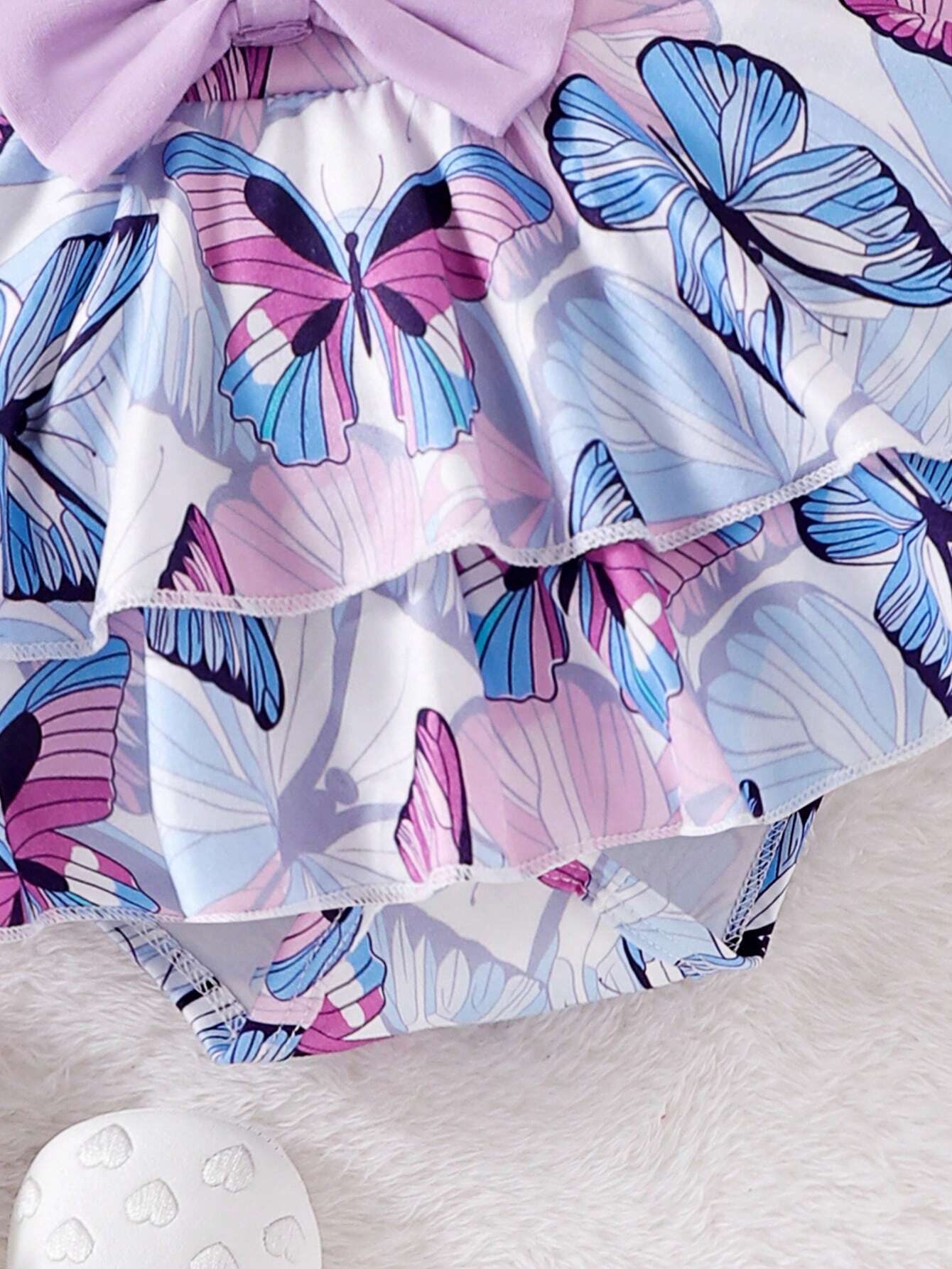 3pcs Girls Butterfly Print Halter Top & Tiered Skirt Set - Lavender...
