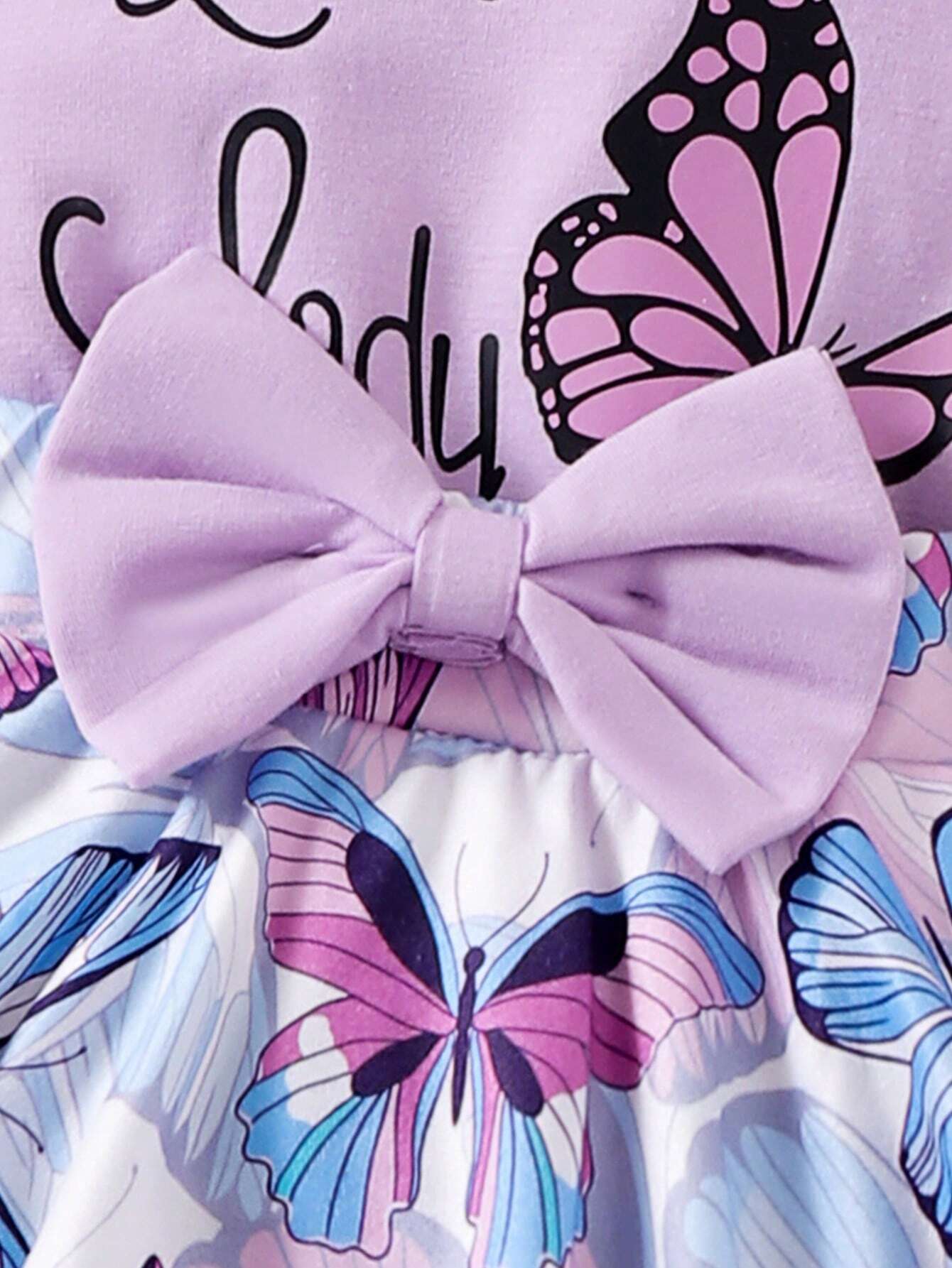3pcs Girls Butterfly Print Halter Top & Tiered Skirt Set - Lavender...