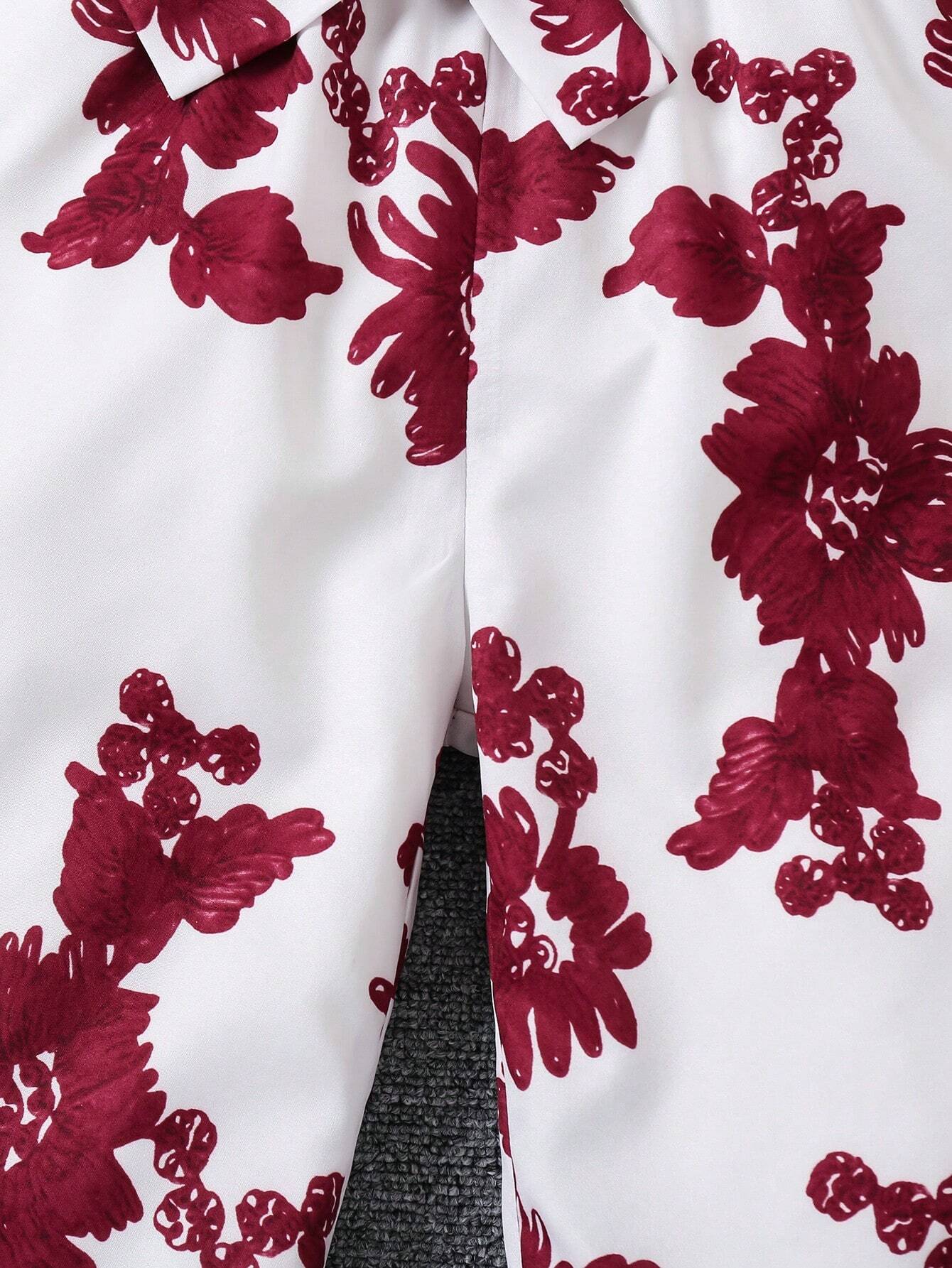 Little Girls Ruffle Cold-Shoulder Floral Jumpsuit - Crimson | 21 Ce...