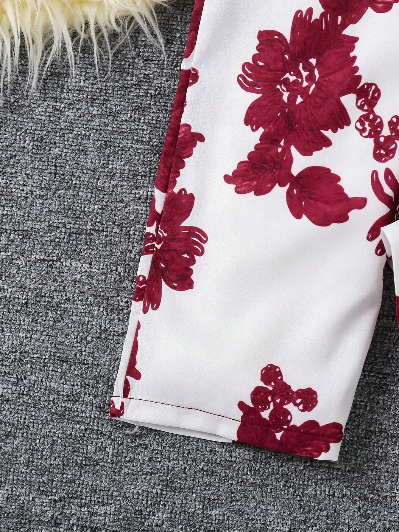 Little Girls Ruffle Cold-Shoulder Floral Jumpsuit - Crimson | 21 Ce...