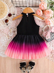Girls Halter Neck Ombré Pleated A-Line Dress - Onyx | 21 Century Kids