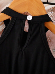 Girls Halter Neck Ombré Pleated A-Line Dress - Onyx | 21 Century Kids