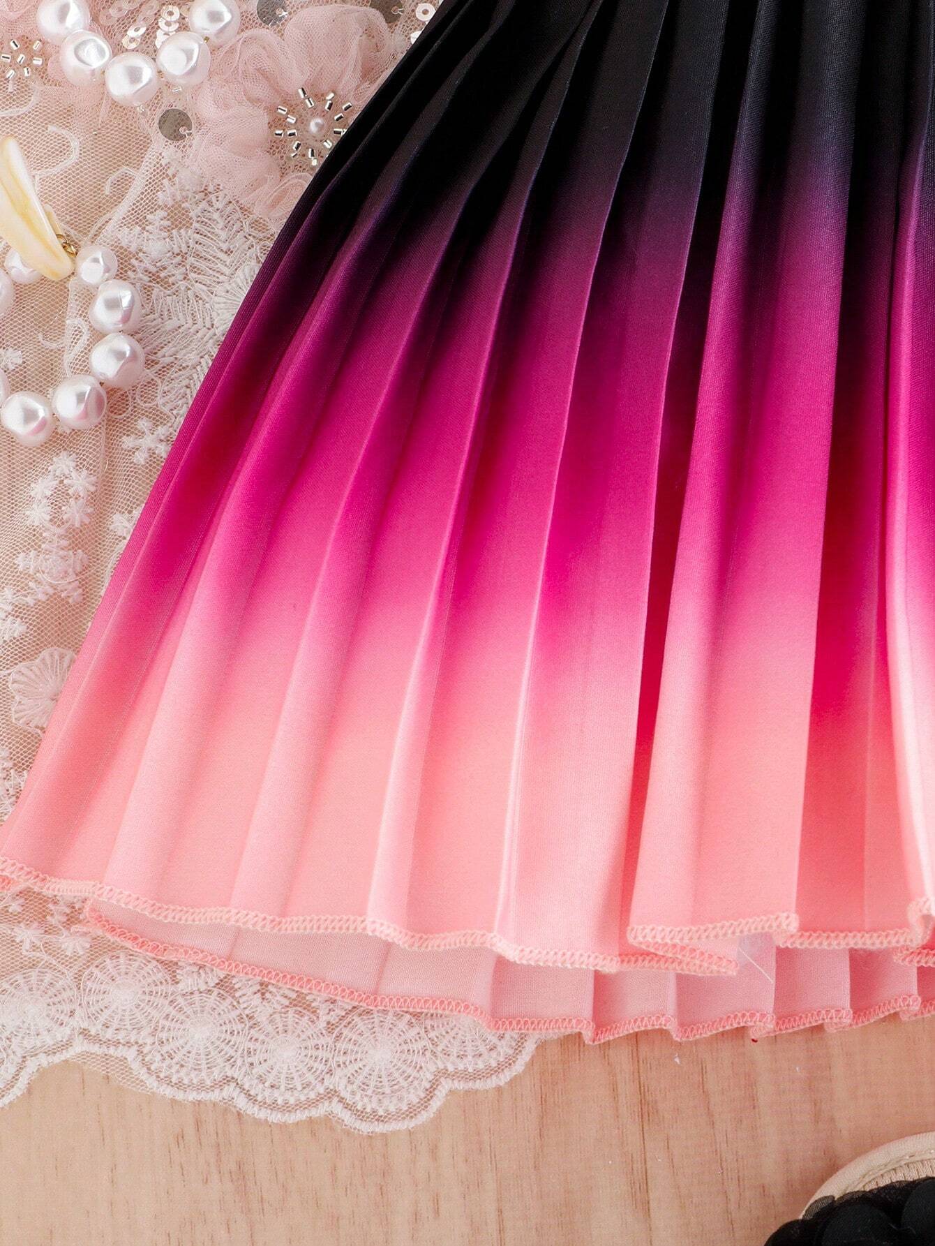 Girls Halter Neck Ombré Pleated A-Line Dress - Onyx | 21 Century Kids