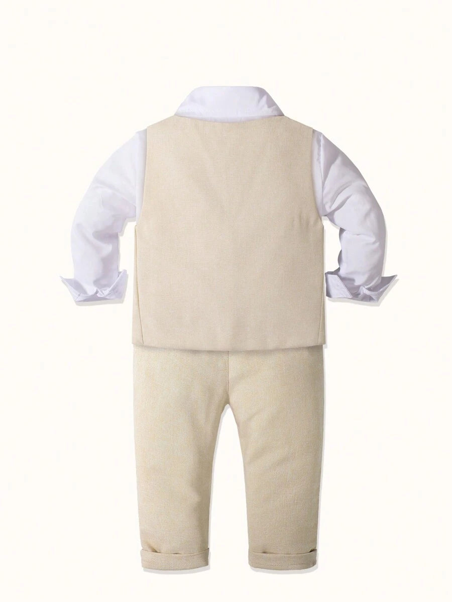 4pcs Boys Waistcoat Dress Shirt & Trousers Formal Set - Champagne