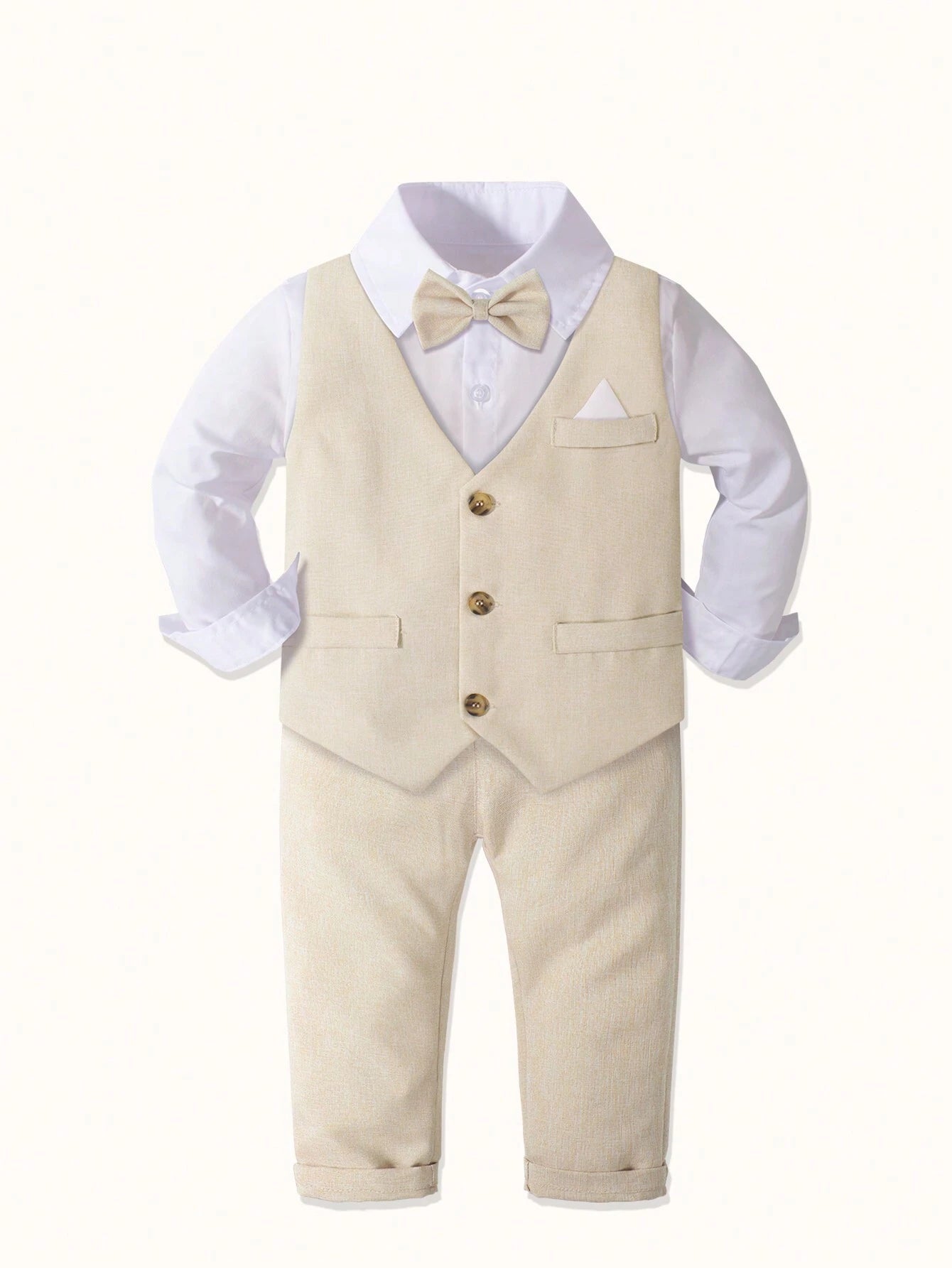 4pcs Boys Waistcoat Dress Shirt & Trousers Formal Set - Champagne
