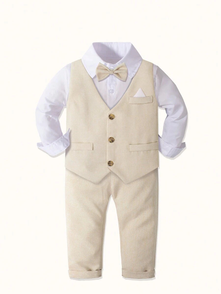 4pcs Boys Waistcoat Dress Shirt & Trousers Formal Set - Champagne
