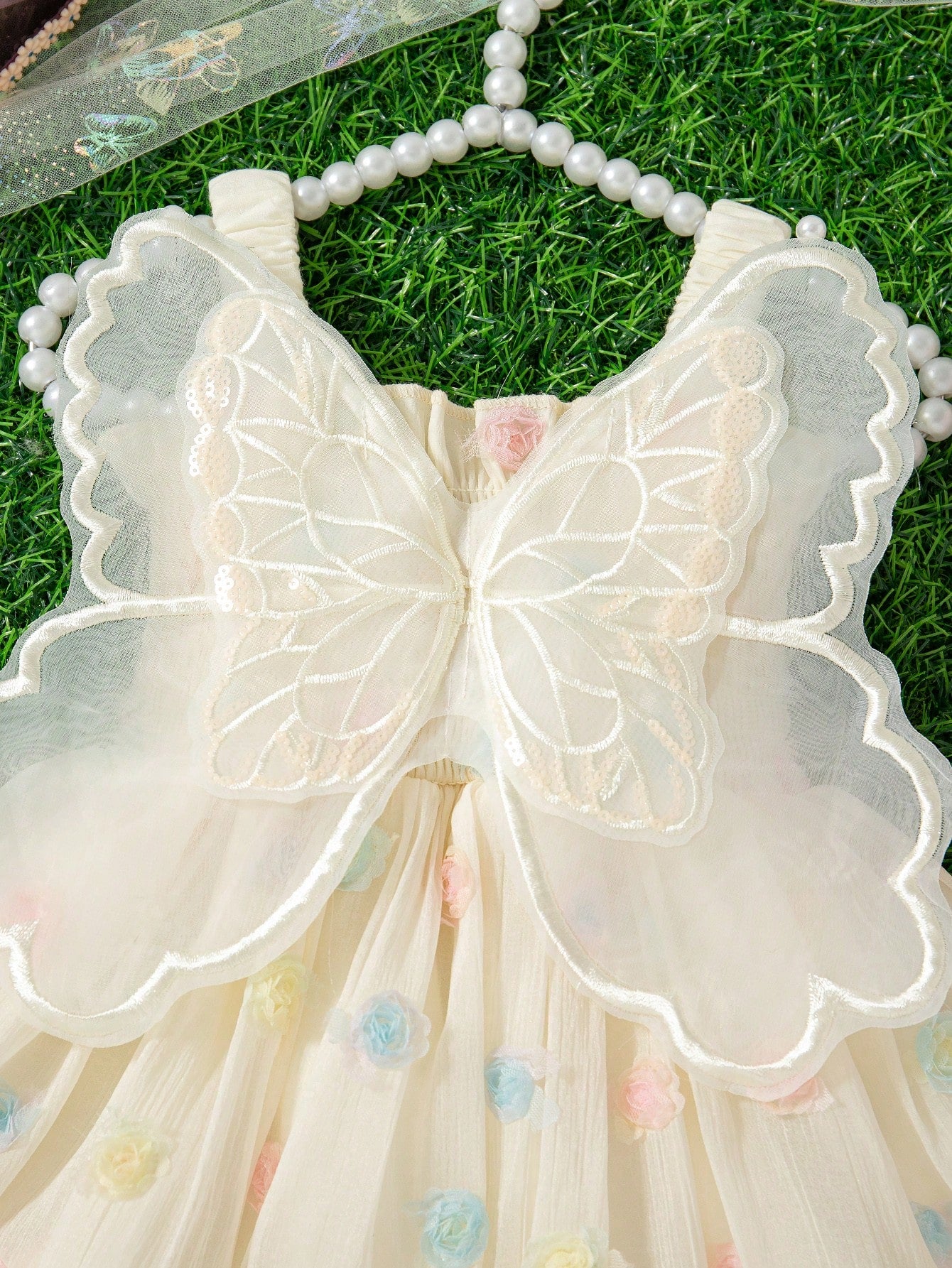 Girls Butterfly Wing 3D Floral Tiered Cami Dress - Ecru | 21 Centur...