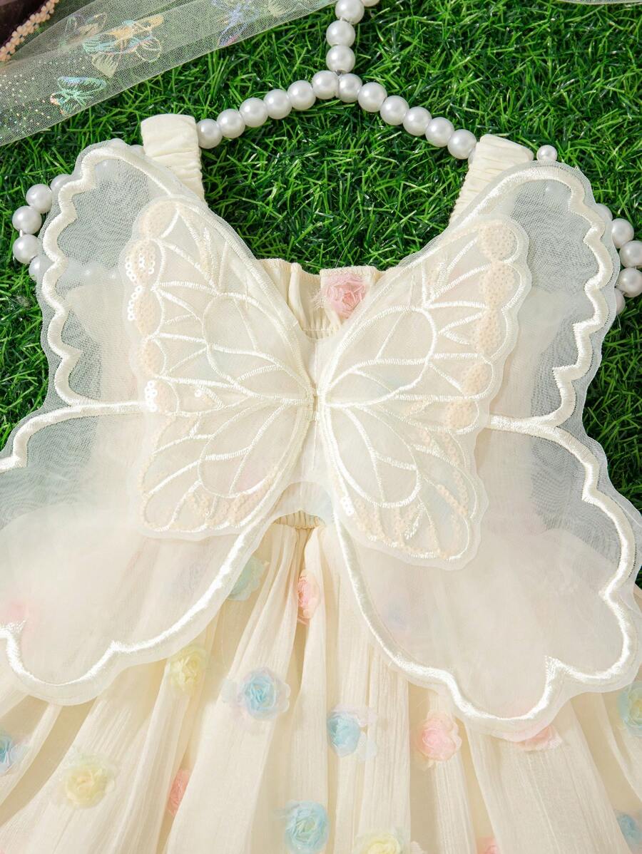 Girls Butterfly Wing 3D Floral Tiered Cami Dress - Ecru | 21 Centur...