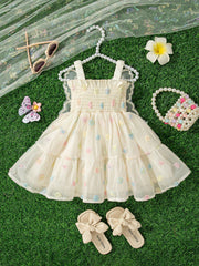 Girls Butterfly Wing 3D Floral Tiered Cami Dress - Ecru | 21 Centur...