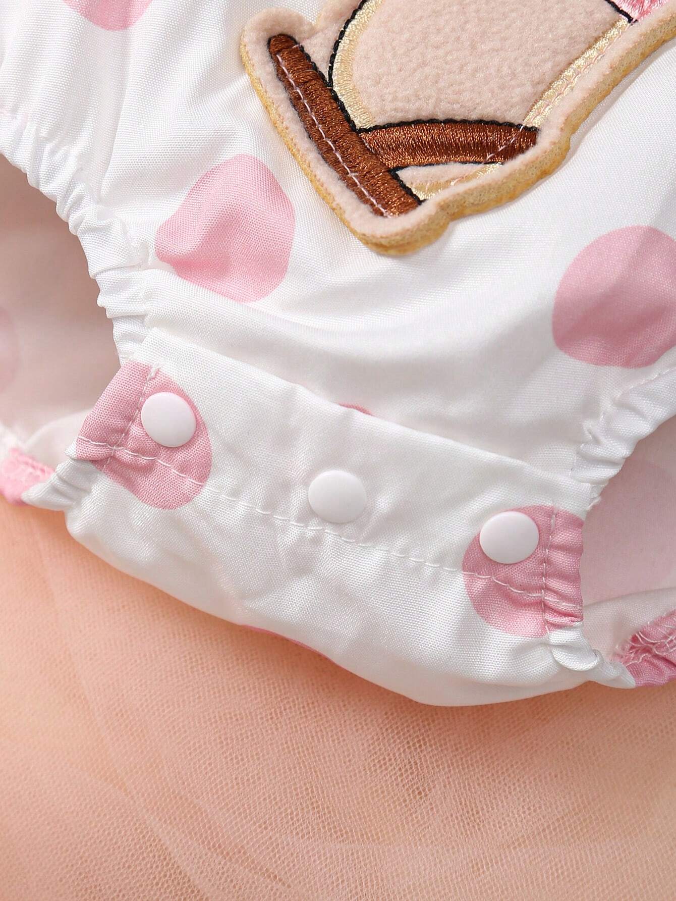 2pcs Baby Girls Bear Appliqué Polka Dot Romper & Headband - Blush |...