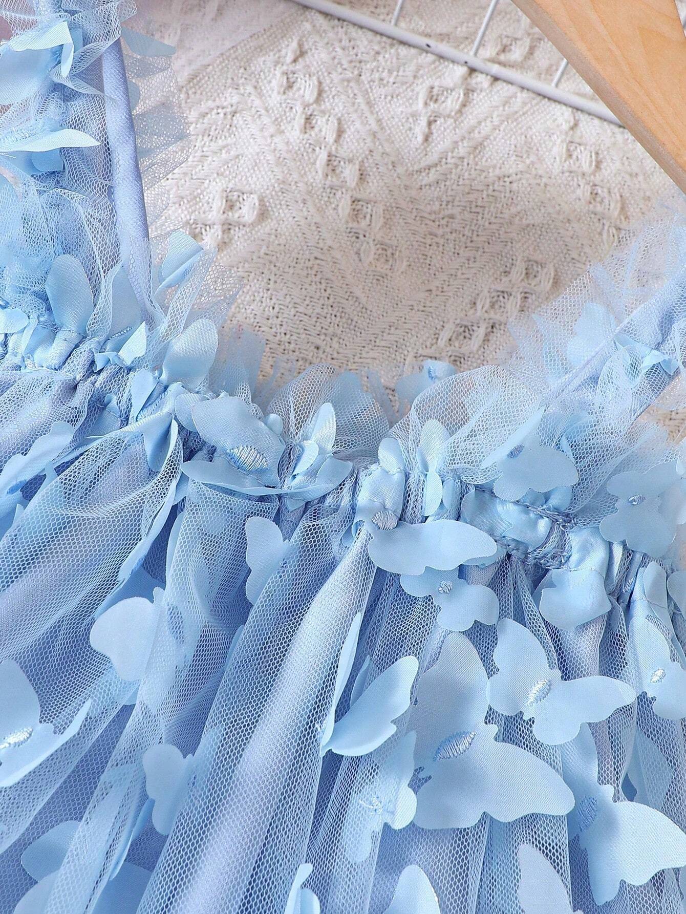 Girls 3D Butterfly Appliqué Tulle Cami Dress - Periwinkle | 21 Cent...