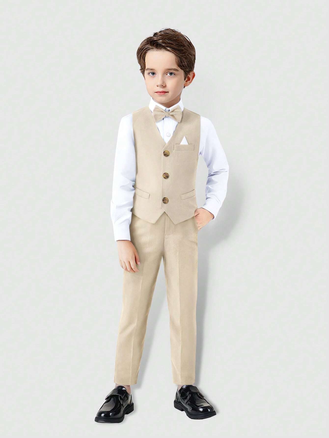 4pcs Boys Waistcoat Dress Shirt & Trousers Formal Set - Champagne