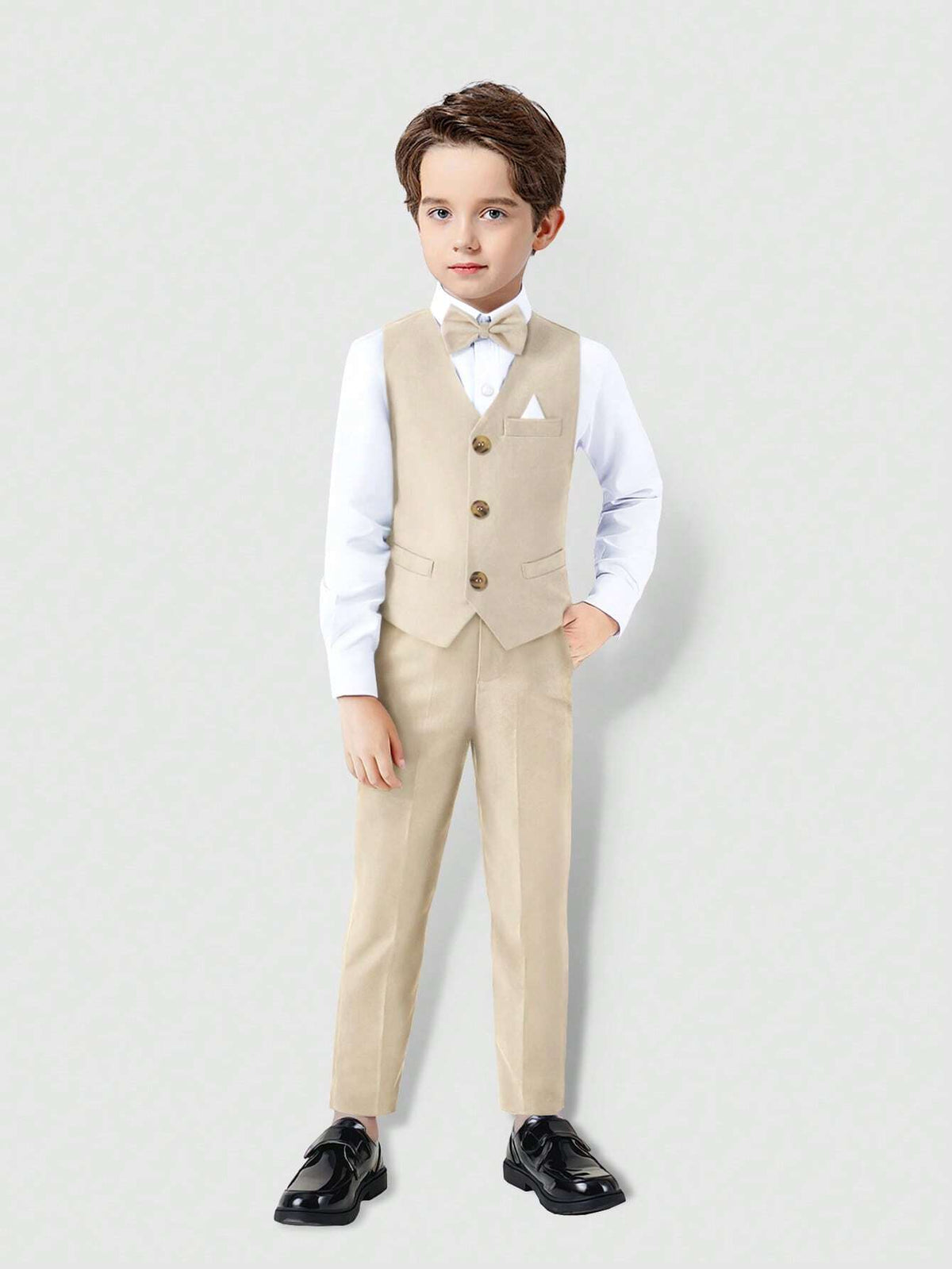 4pcs Boys Waistcoat Dress Shirt & Trousers Formal Set - Champagne