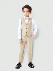 4pcs Boys Waistcoat Dress Shirt & Trousers Formal Set - Champagne