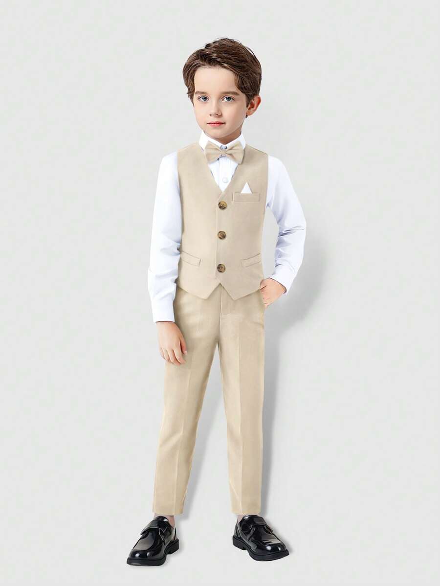 4pcs Boys Waistcoat Dress Shirt & Trousers Formal Set - Champagne