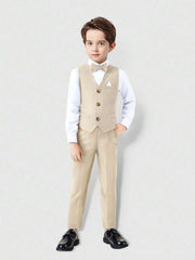 4pcs Boys Waistcoat Dress Shirt & Trousers Formal Set - Champagne