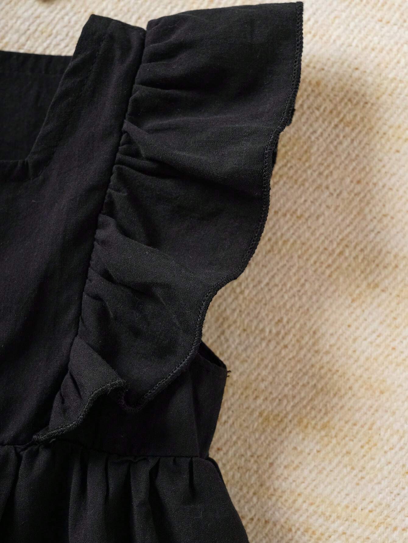 Girls Ruffle Sleeve Square Neck Bodysuit Dress - Onyx