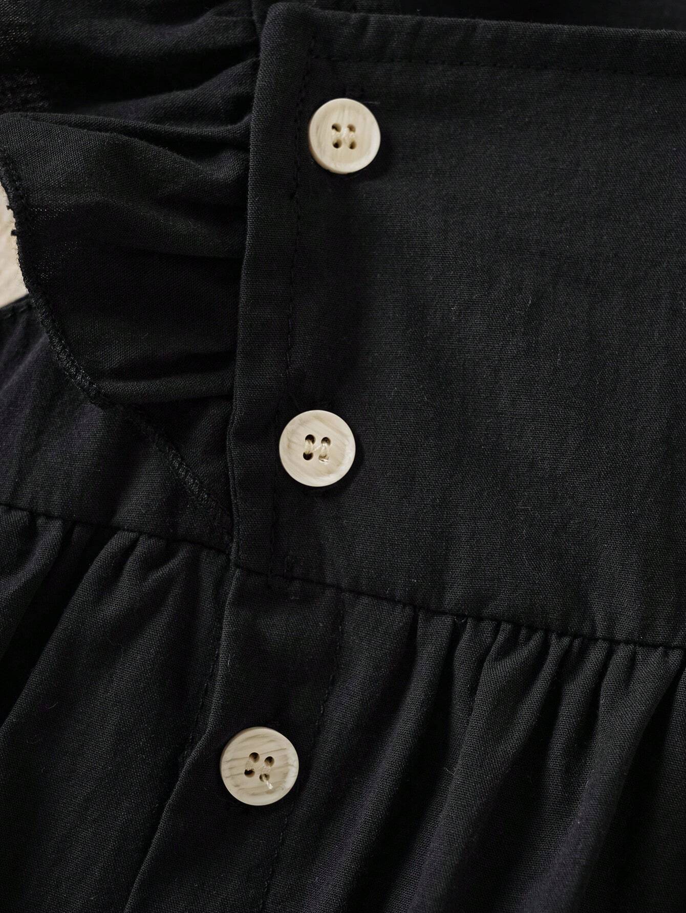Girls Ruffle Sleeve Square Neck Bodysuit Dress - Onyx