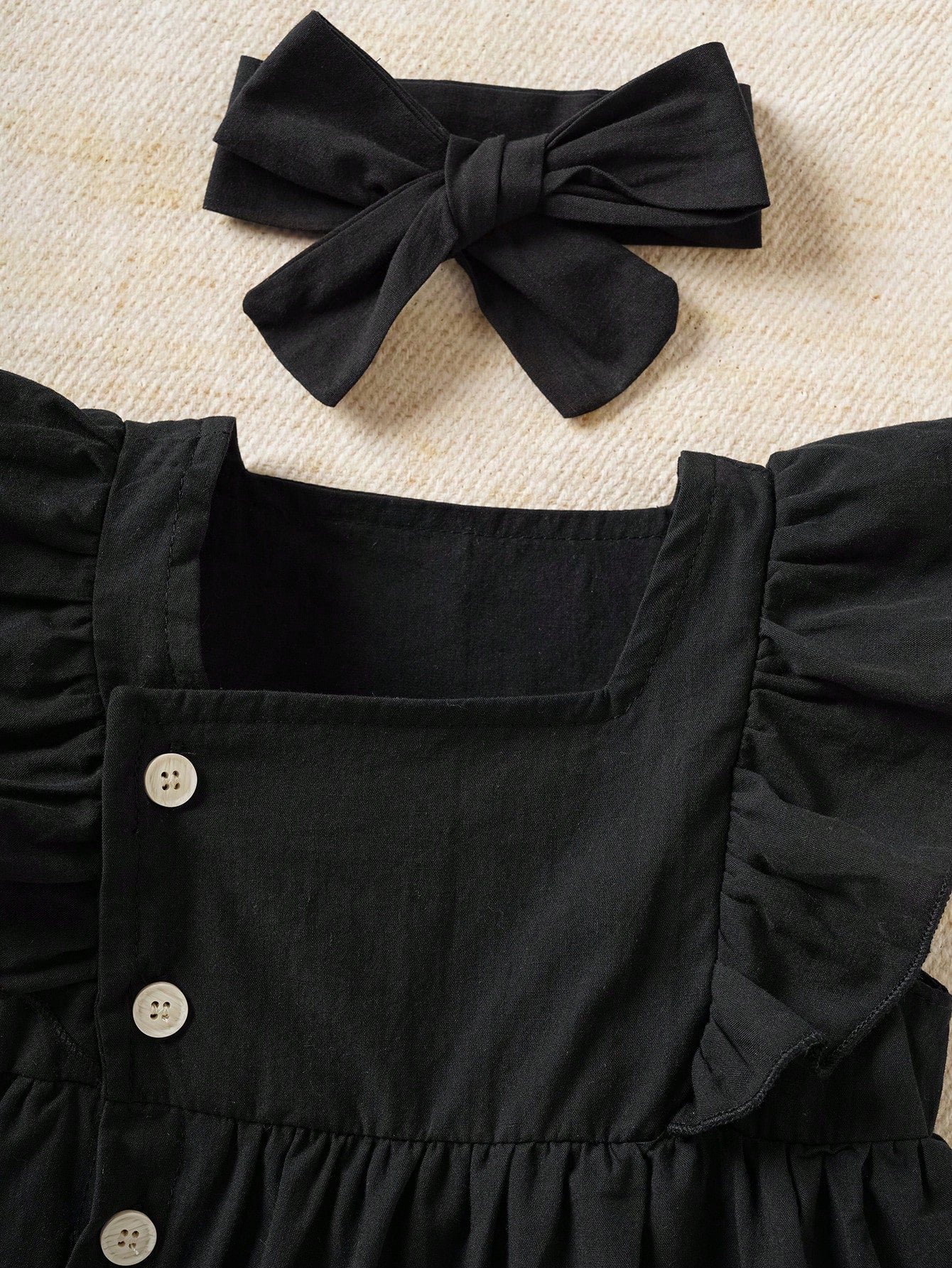 Girls Ruffle Sleeve Square Neck Bodysuit Dress - Onyx